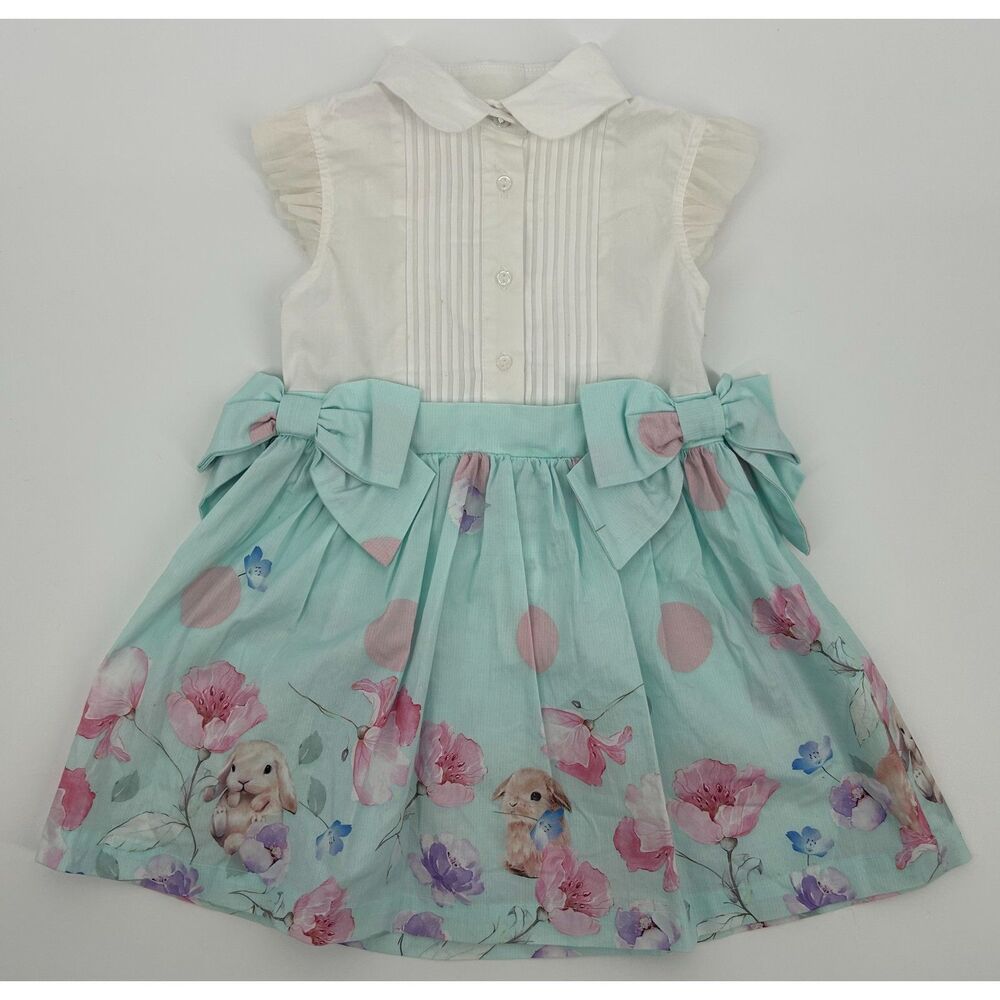 Lapin House Girls Easter Floral Dress Silk Blend Bunny Bow Dress 4T 4